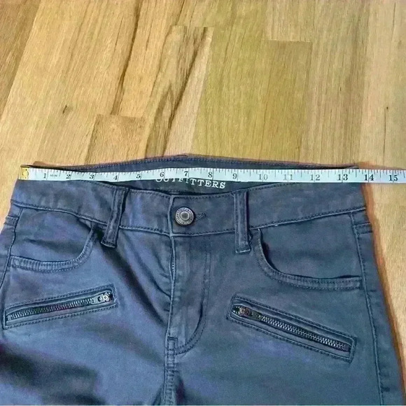 American Eagle Moto Jegging Jeans Gray Sateen Ankle Zips Stretch Women’s Size 0 - Picture 11 of 13